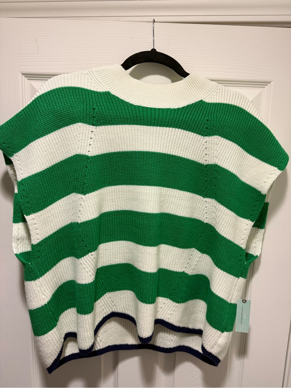 Striped Green and White Knit Sweater Vest